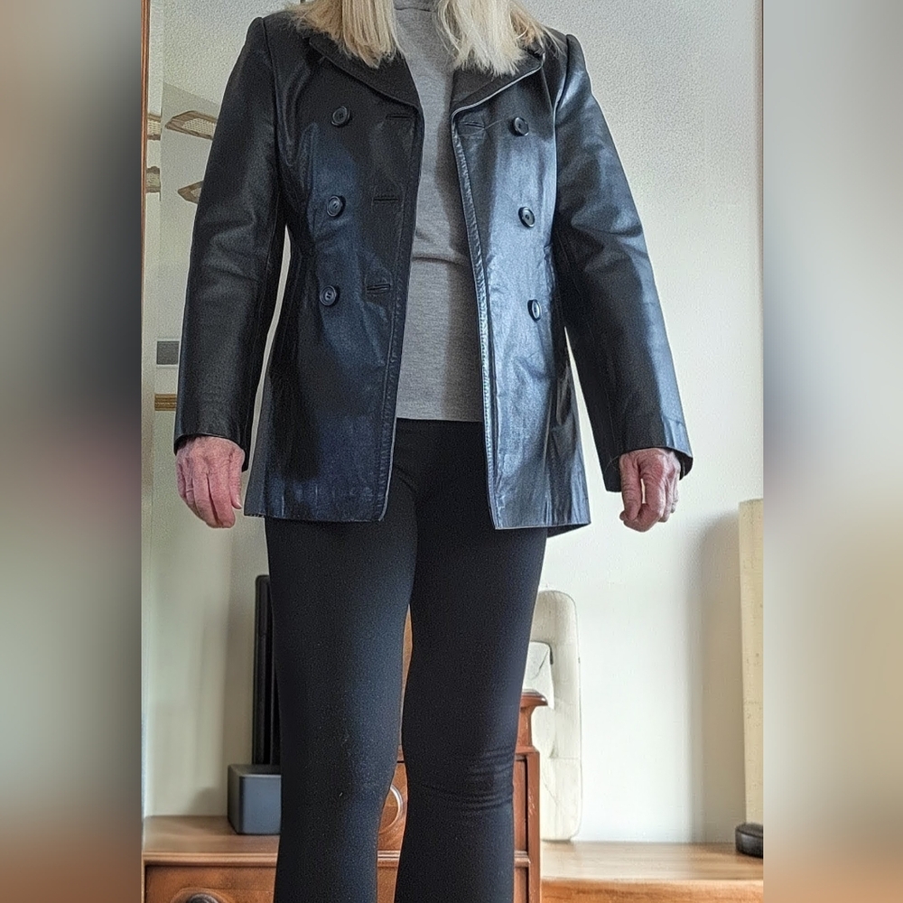 Ladies XS Wilson Black Leather  Double Breasted jacket